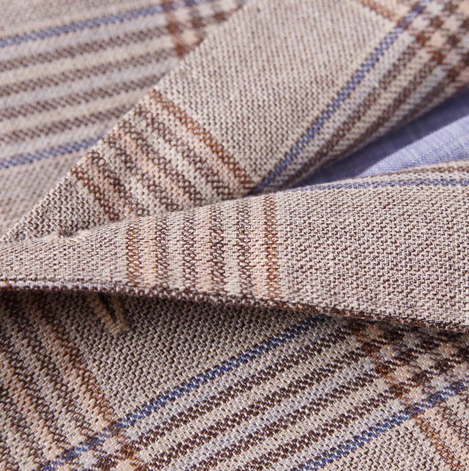 Luciano Barbera светло-коричневый чек шерсти льна спортивное пальто 44R (Eu 54) новый с Ярлыками - Изображение 3 из 4