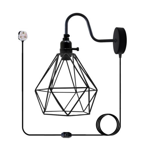 Plug-In Indoor Wall Lights Black Cage Wall Mounted Lamps Dimmer Switch Lighting - Picture 25 of 30