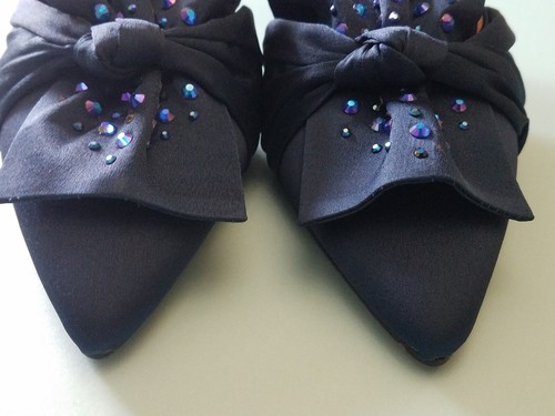 J. Renee Womens Mianna Navy Satin Bow Mules Shoes Size 6 - Picture 4 of 8