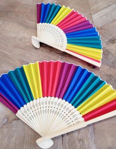 Decorative Hand Fans - Rainbow Striped (2 pack) - Picture 3 of 7