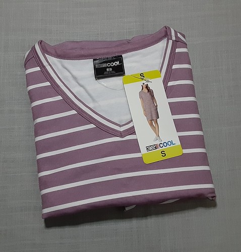 32 Degrees Cool sz:S Women's Lady Short Sleeve V-Neck T-Shirt Dress Pink Stripe - Picture 3 of 8