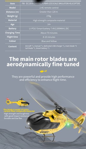 YXZNRC EC135 6CH Gyro 2.4G Flybarless Optical Flow Altitude Hold RC Helicopter - Picture 10 of 24