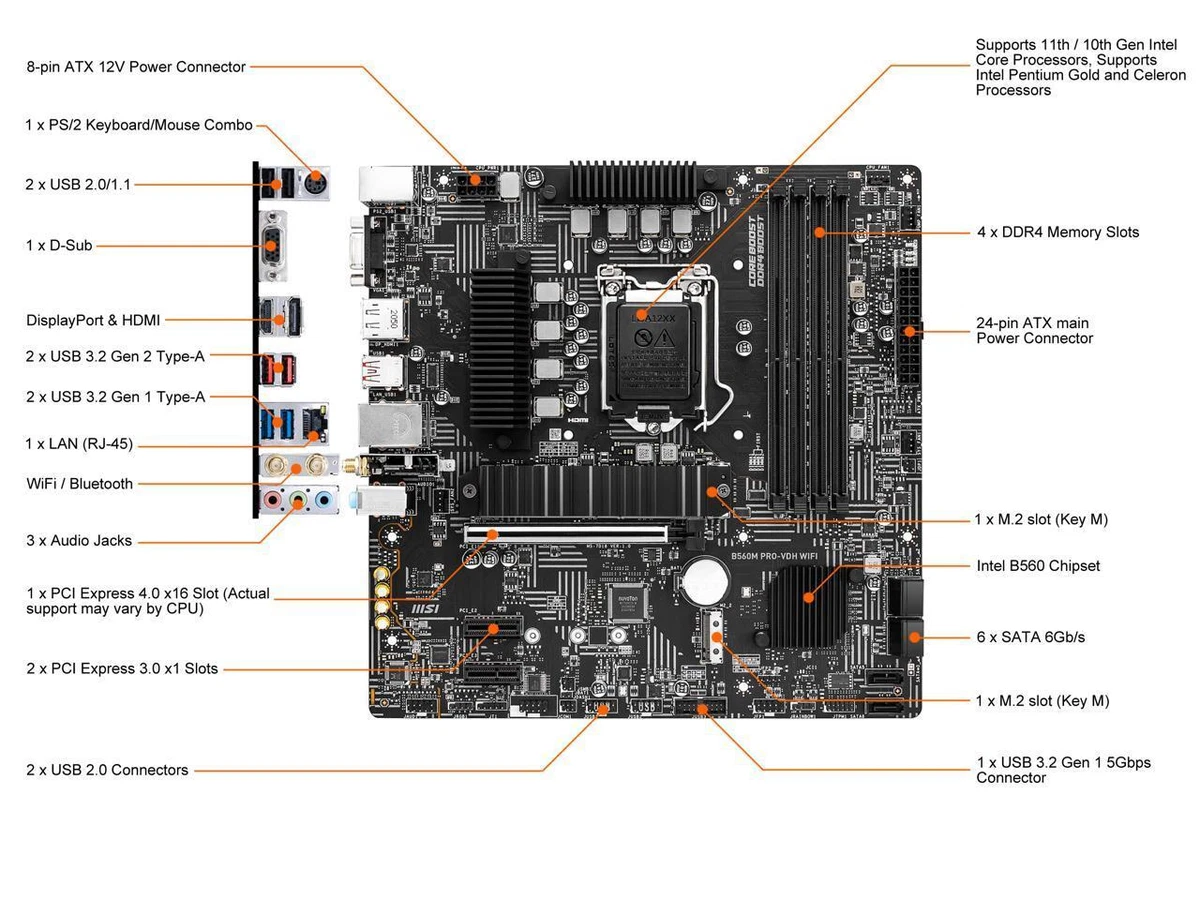 MSI B560M PRO-VDH WIFI LGA 1200 Intel B560 SATA 6Gb/s Micro ATX
