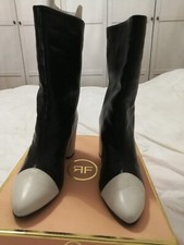 Stivali stivaletti Pelle N.39  BIANCO E Nero - Tacco- RF CALZATURE Made in Italy