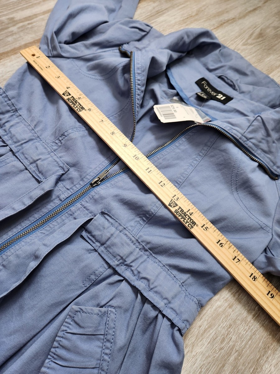 NWT Forever 21 Jacket Womens 6 Blue Full Zip Button Pockets