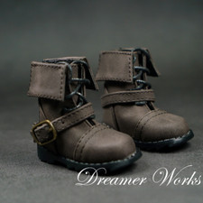1/4 1/3 BJD Shoes Round-toe Short Boots Lace-up Detachable Buckle Dark Brown