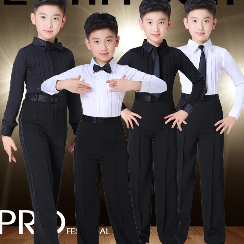 Boys Latin Dance Shirt Pants Suit Ballroom Practice Tango Competition Dance Wear - Image 3 of 4