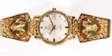 Alaska Zodiac 22k Gold Nuggets Hermetic Watch W/Solid Gold Rams, California Gold