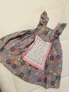 Vintage Little Girls Dress With Bicycle Print Motif￼￼