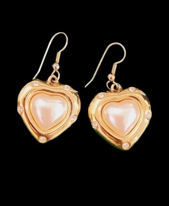 Vintage Givenchy Run Way Faux Pearl Heart Earrings - image 1