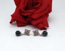 Sterling Silber Osmanische Silber Onyx Kugeln Ohrringe 6,54 g Katze RETTUNG