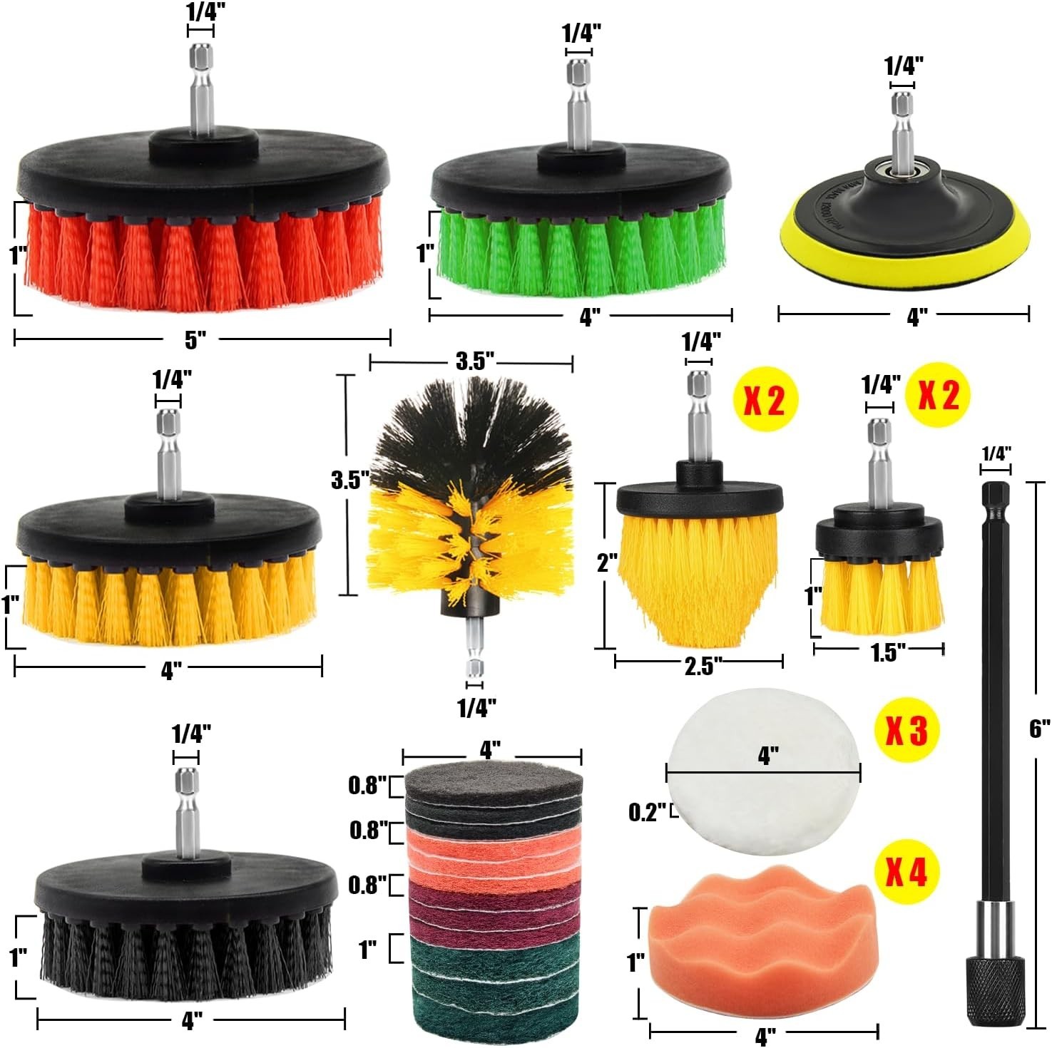Drill Brush Scrubber Kit Include Scrub Pads Sponge Grout Boat Universal 30Pc Set