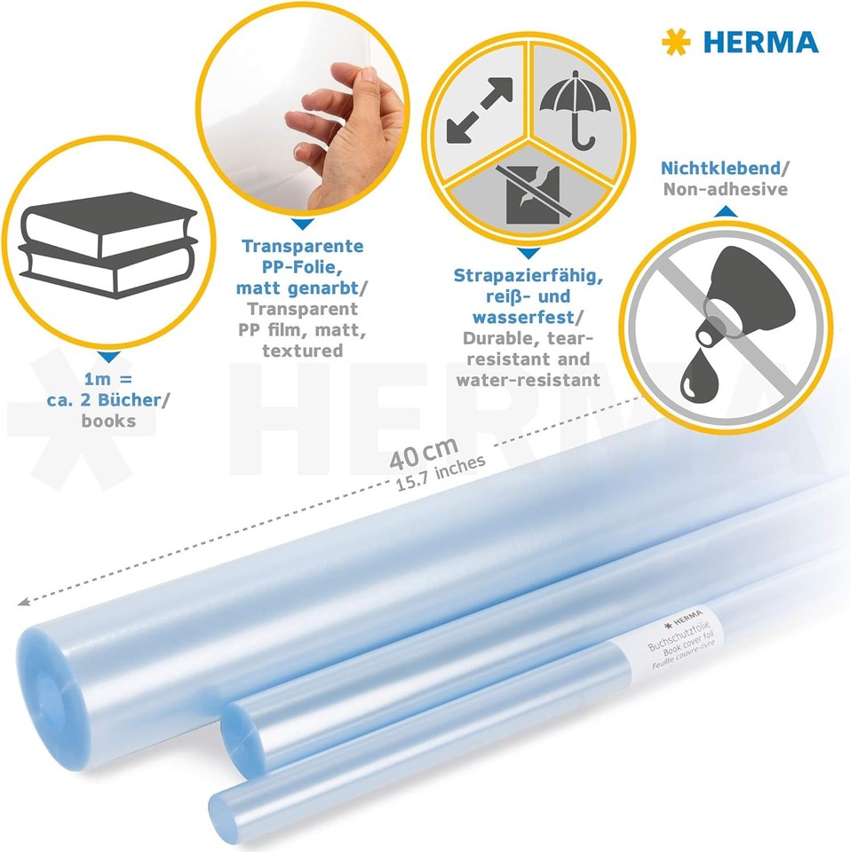 Film Couvre-Livre HERMA 10m X 40cm Transparent - Protection Livres, Documents