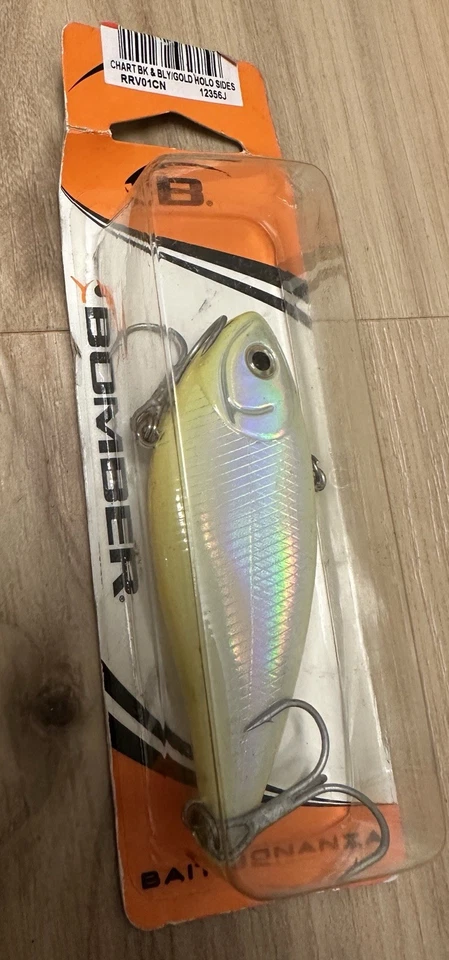 Cebo de bombardero Bonanza de colección cebo de sonajero Chartreuse trasero holograma plateado - nuevo en caja Foto 2 de 3