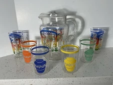 Vintage Southwest Design Bartlett Collins 2qt Pitcher and 6 Glasses “Colors”