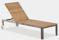 Edelstahl TEAK Liege Sonnenliege Gartenliege Strandliege Rollliege verstellbar