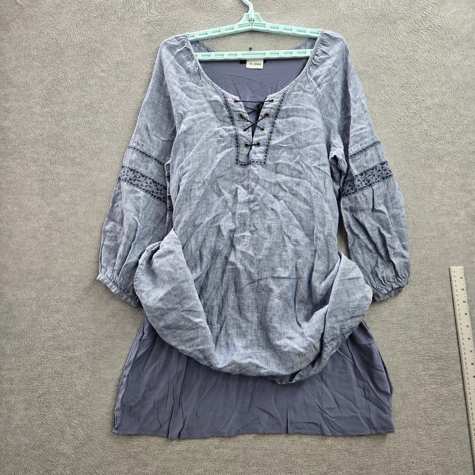 Sanctuary женщин платье M синий туника шнурует вверх кнопка v-образным вырезом с подкладкой - Изображение 4 из 4