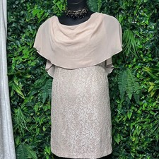 Jessica Howard Dress 12P Champagne Lace Capelet Sheath Cowl Neck Cocktail 4279