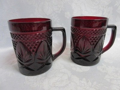 Set of 2 Ruby Red Luminarc 1 Cup Mugs by Cristal D'Arques Durand, MINT