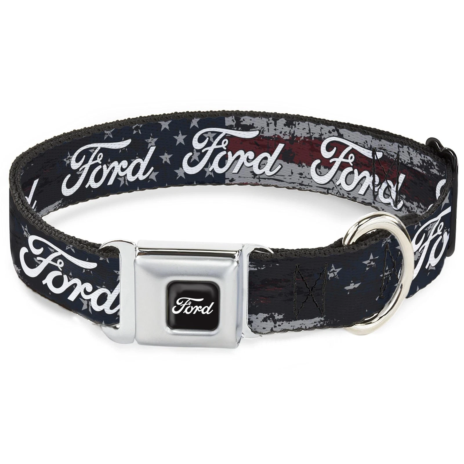 Ford Pet Collar, Dog Collar Metal Seatbelt Buckle, Ford Script Stars (US IMPORT)