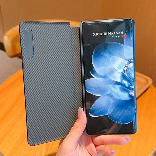 For Xiaomi Mix Fold 4, Carbon Fiber Smart Flip Leather KickStand Case Cover - Picture 10 of 16