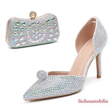 Women's D'Orsay Cutout Sparkly Crystal High Heels for Wedding Prom Party