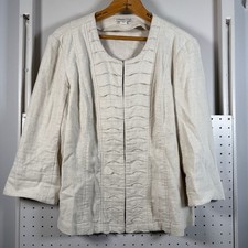Coldwater Creek Jacket Womens 8 Beige Linen Blend Pleated Coastal Grandma Boho