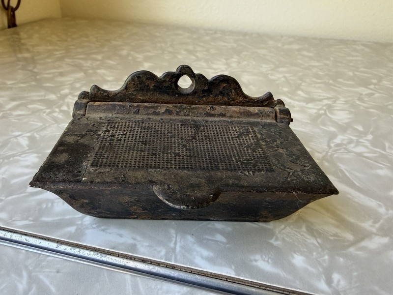 Antique Cast Iron Wall Mount Match Safe Stove Box with Closing Lid