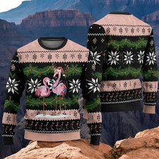 Flamingo Holiday Ugly Sweater, Pink Bird Christmas Pullover Fun Animal Jumper