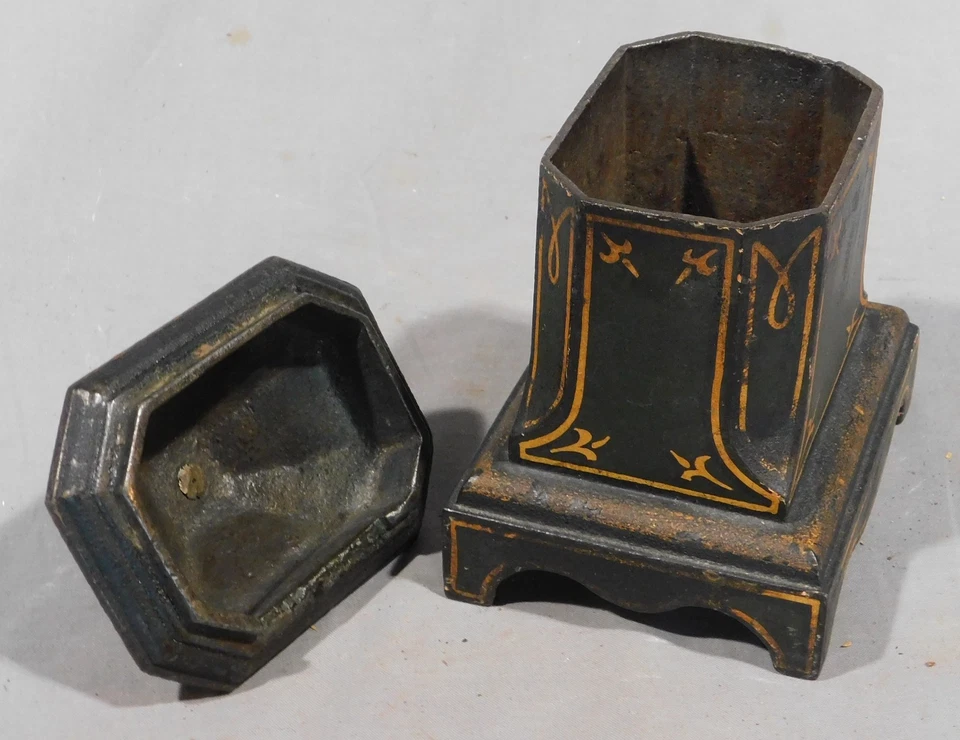 Seltene antike Tabakdose Gusseisen Humidor gold bemalt ca. Orientalisches Motiv 1880 - Bild 3 von 4