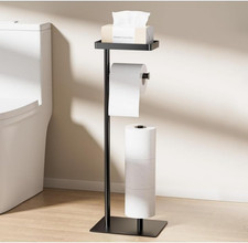 Freestanding Toilet Paper Holder w/ Storage Shelf Holds 4 Rolls Top Storage Tray