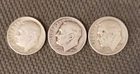 Lot of 3 Roosevelt Dimes,  1952-D, 53-D, 54-D, 90% silver,  circulated, $.30 FV