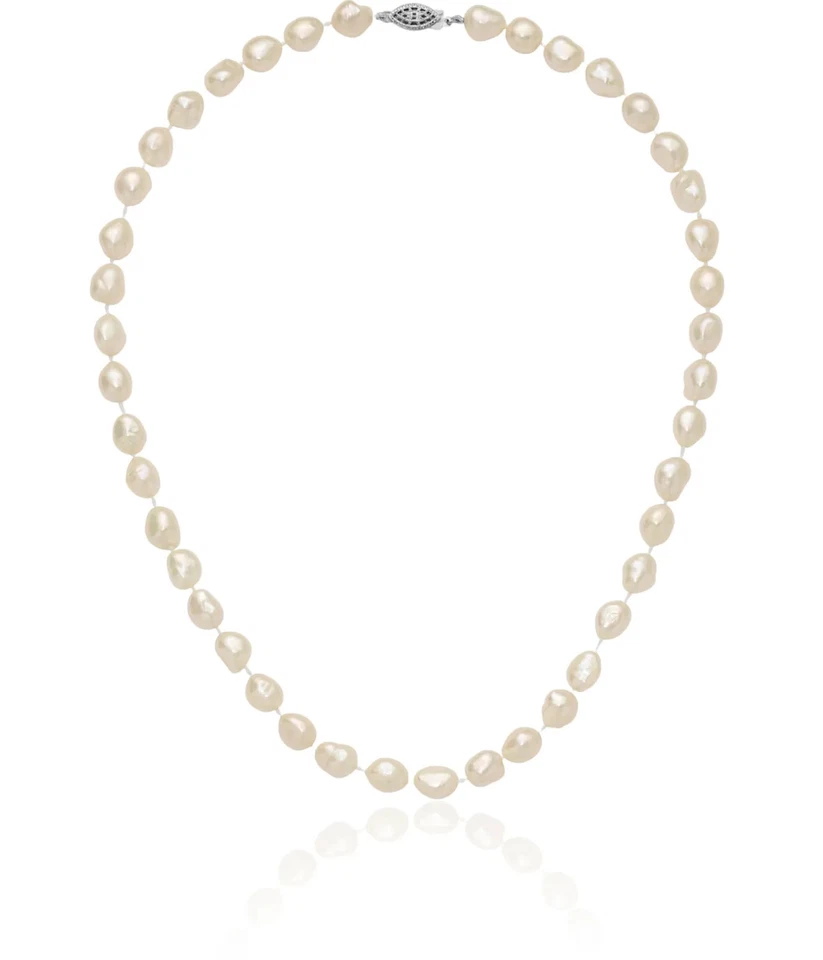 14K Solid Two Tone Gold Baroque Freshwater Cultured Pearl Chain Necklace - Image 3 of 4
