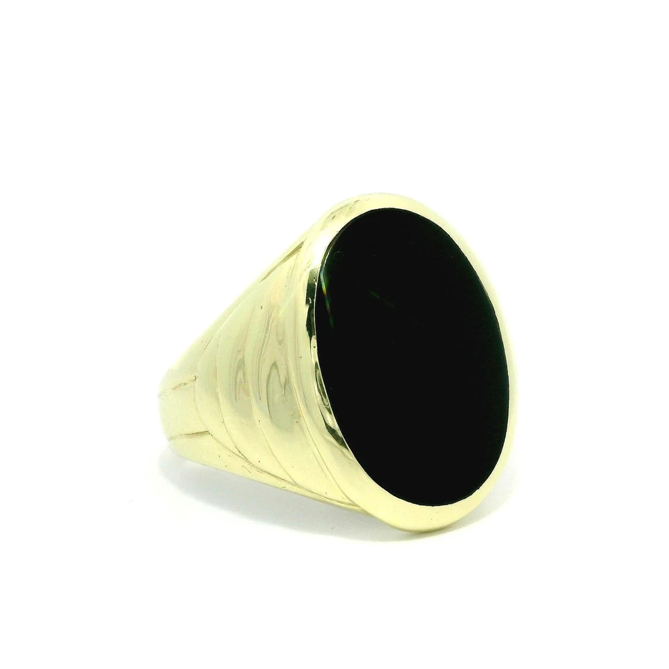 Anel de sinete vintage masculino ouro amarelo 14k oval ônix preto tamanho 9 - Imagem 2 de 4