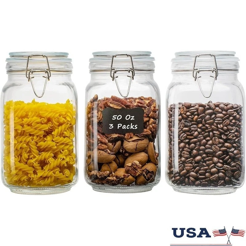 Airtight Glass Storage Jars W/ Labels Silicone Gasket Kitchen Canisters Set New
