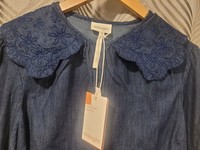 Ladies Shirt Size 14 Long Sleeve Dark Indigo Blue 100% Cotton BNWT Thought