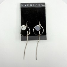 Maurices Silver Tone Modern Circle Dangle Earrings Long Snake Chain Minimalist