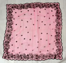 Vintage Sheer Floral Chiffon Scalloped Scarf Kerchief Square Japan 26" 1960s