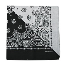 22 Inch Cotton Paisley Bandana Black White
