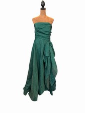 Xscape Strapless Ruffle Detail Metallic Green Organza Formal Gown Size 12 NEW