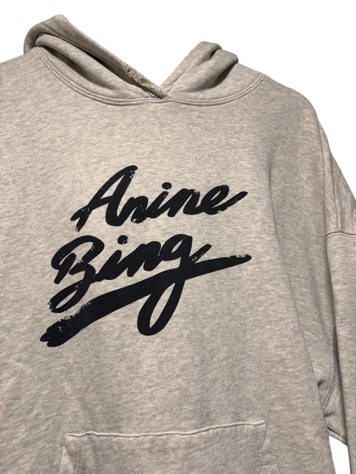 Anine Bing Bradie Front Logo Spellout Sweatshirt Hoodie Grey Womens Small Heavy - Image 2 of 4