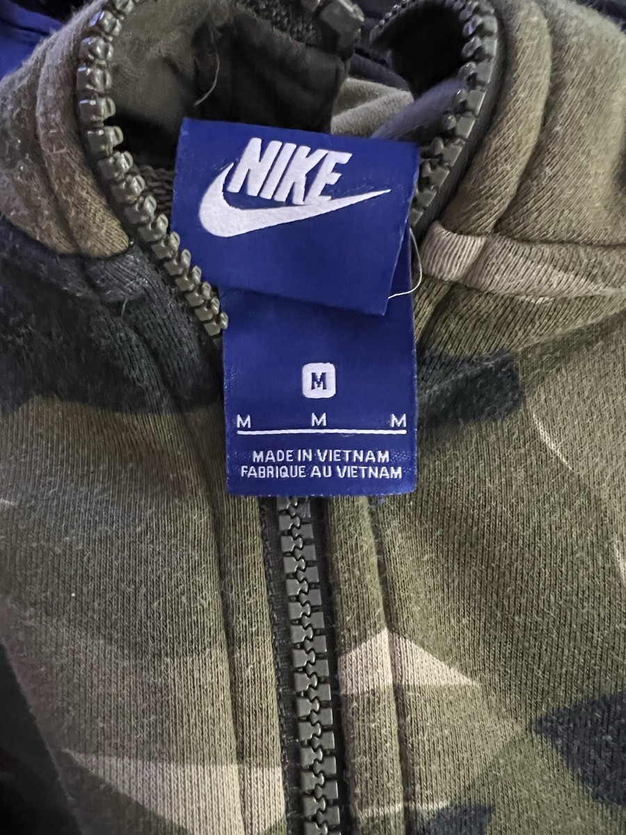 Nike Full Zip Hoodie Jacket Sweatshirt Camo Mens Black