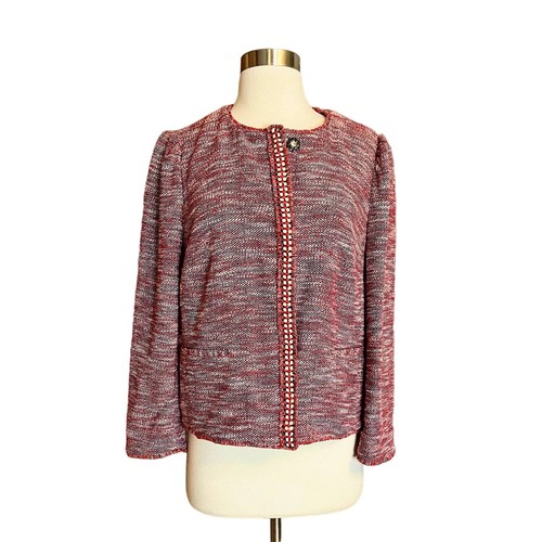 RED VALENTINO Red Tweed Blazer Jacket Snap Front Metallic Giacca ITALY 46 8 EUC - Picture 14 of 17