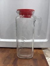 Bormioli Rocco Gelo Glass Refrigerator Pitcher Jug Red Lid 40 oz. Made in Italy