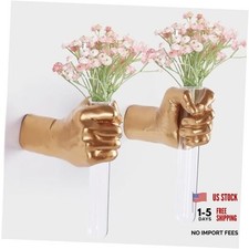 2 Pieces Wall Sculptures, Hands Vase Home Decor, Wall Mount Art Gold l r 