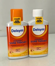 Lot of 2 Delsym Cough + Sore Throat Cough Syrup 6oz Honey Flavor 12+ Exp 12/2025