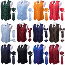 Fashion Mens Waistcoat Regular Fit Vest Tie or Bowtie Pocket Square Cufflinks