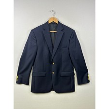 Preppy Lauren Ralph Lauren Mens 38R Navy Blue 100 Wool Gold Button Crest Blazer