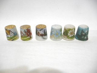 THIMBLE SET OF 6 VINTAGE HANDPAINTED BISQUE 3 BY DO M DUNCAN SOME LTD ED