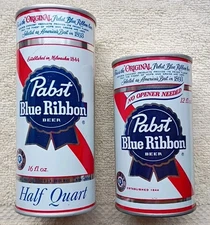 2 DIFFERENT PABST BLUE RIBBON STRAIGHT STEEL BEER CANS PULL TAB 16OZ / 12OZ